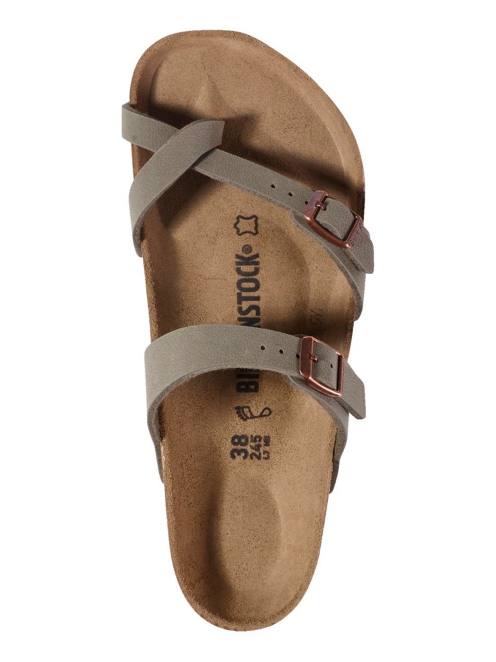 Birkenstock Taupe Mayari Sandal with Rose-Gold Buckles